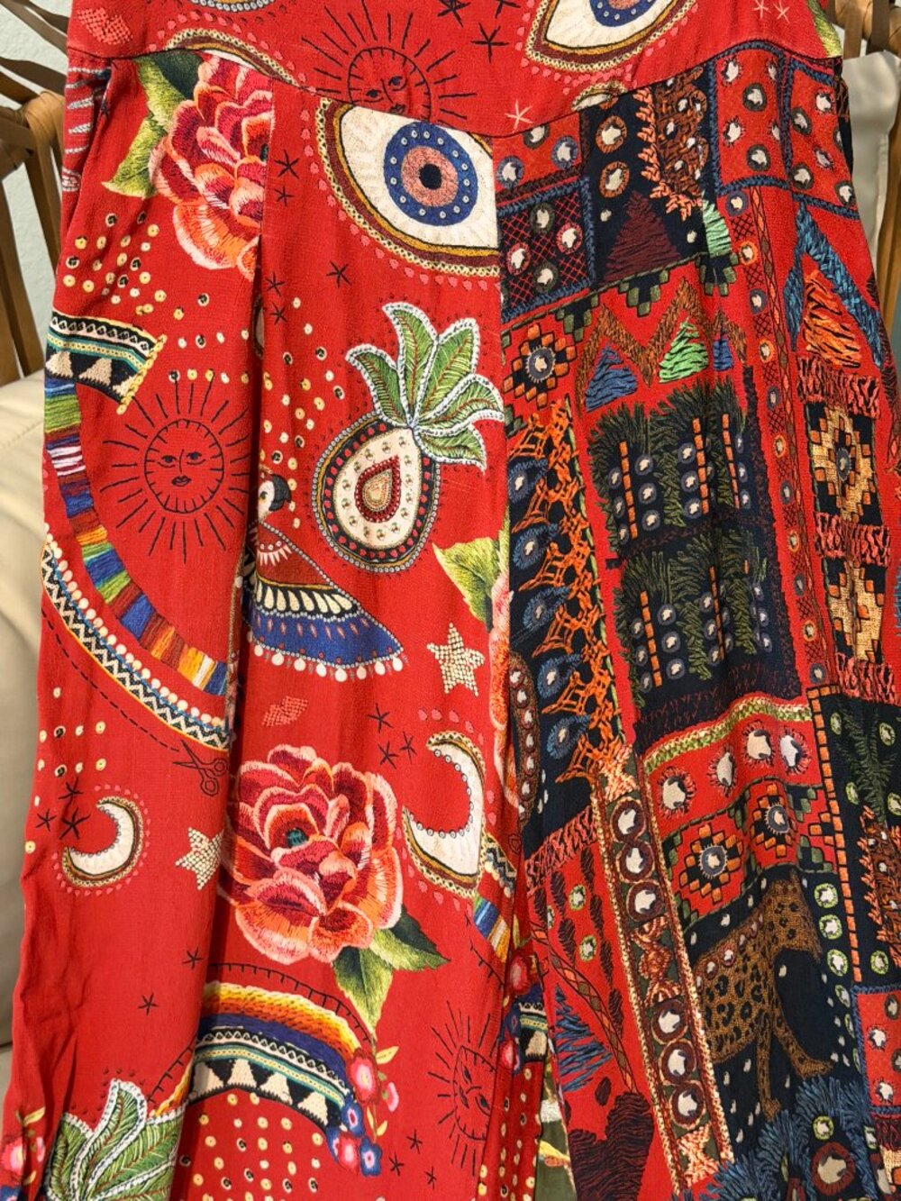 FARM Rio Mystic Red Mixed Print Wide Leg Pants Medium Boho Evil Eye - Picture 3 of 15